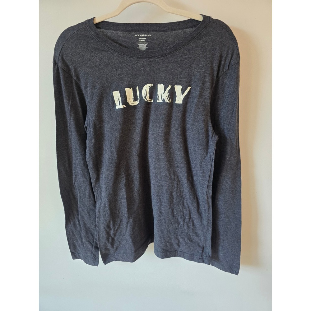 Lucky Brand Womens Sleepwear Small Charcoal Gray Lucky Graphic Long Sleeve Top